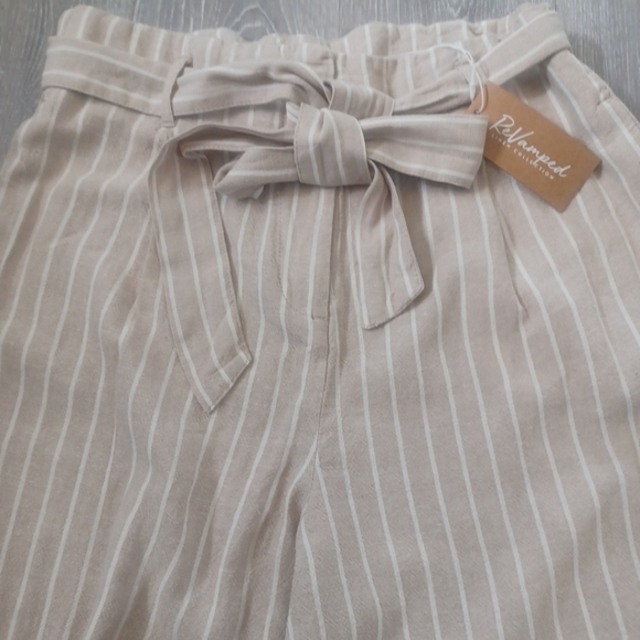 Revamped Linen Pants Womens Large 30X33 Beige Striped Lightweight Boho Beach - Picture 4 of 12
